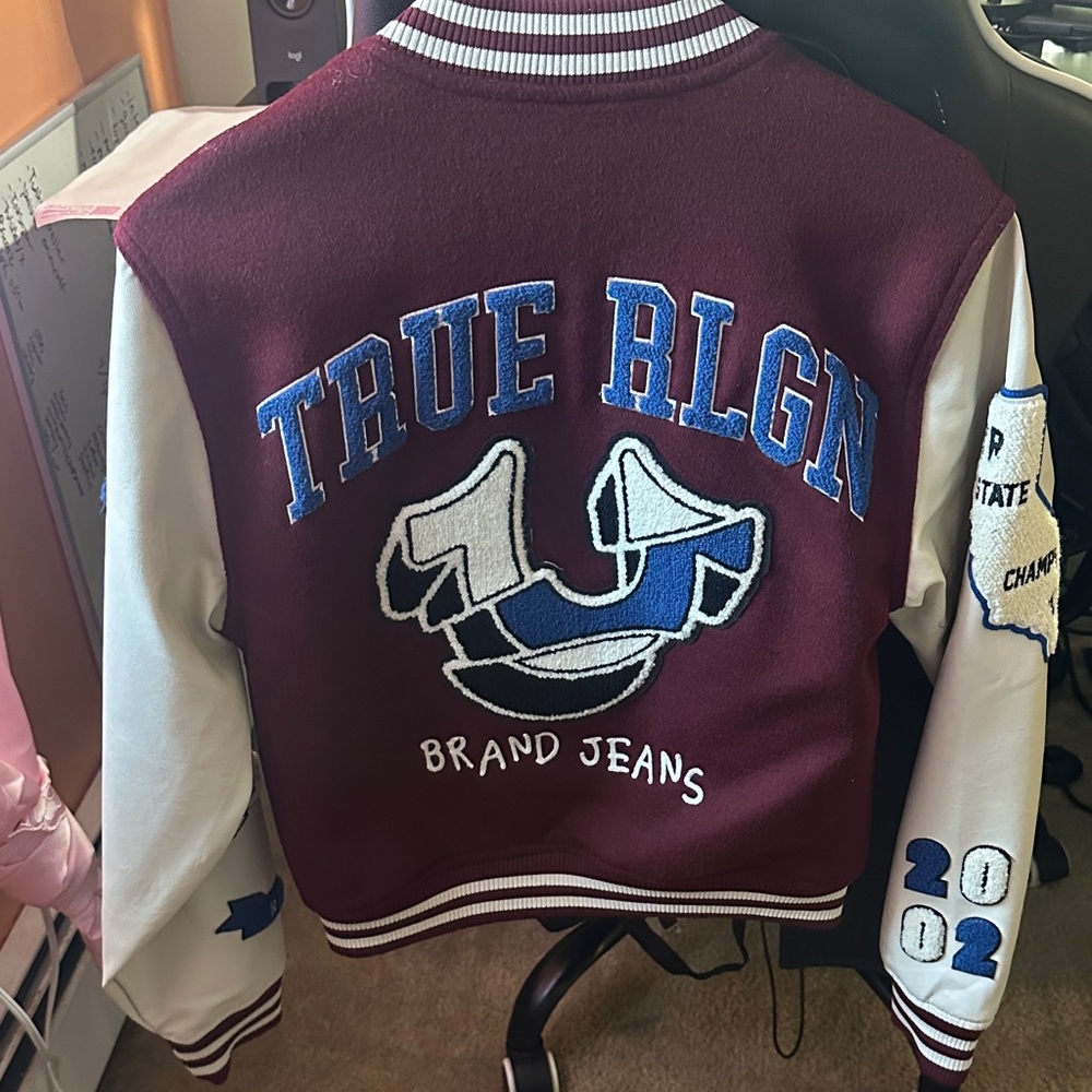 True Religion Varsity Jacket - Maroon and White